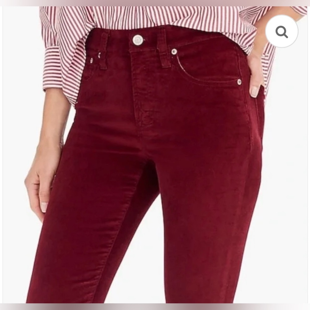 J. Crew Velvet 9" Rise Toothpick Skinny Jeans in Crimson Maple - Size 25 - Picture 9 of 10